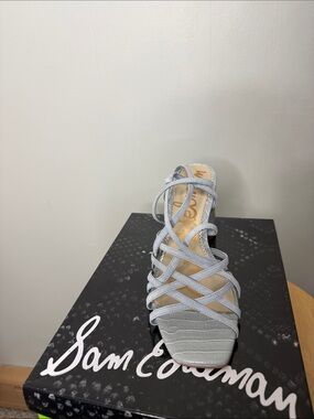 Sam Edelman Light Gray Strappy Croc-Print Heel Sandal